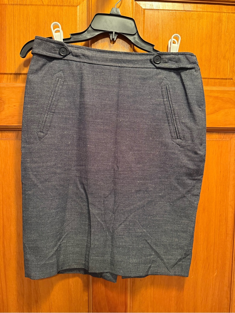LOFT Heathered Charcoal Pencil Skirt with Buttoned Waist